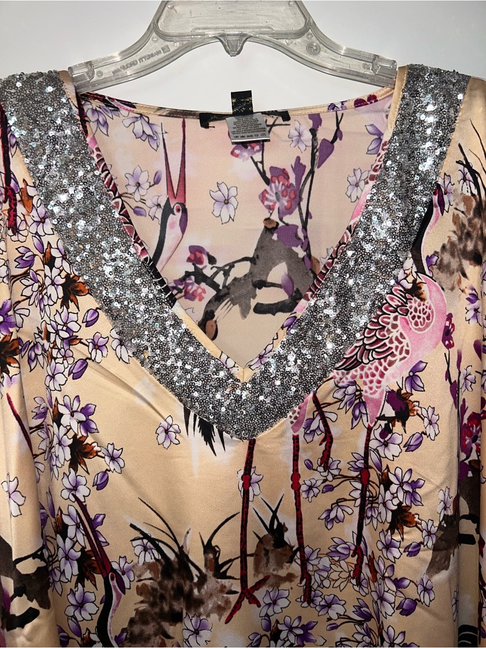 Joan Boyce Blush and Purple Floral & Butterfly Satin Top